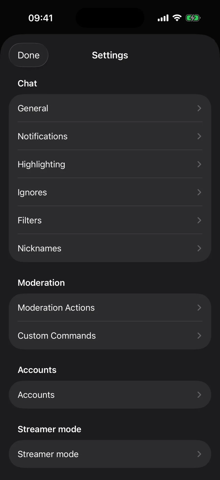 Chattero’s native settings for highlights, filters, moderation actions, and custom commands.